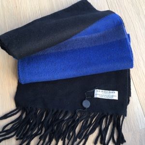 New Burberry cashmere wool striped scarf black